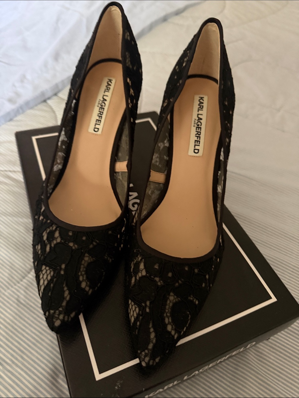 Karl Lagerfeld Black Lace Pointed Pumps
